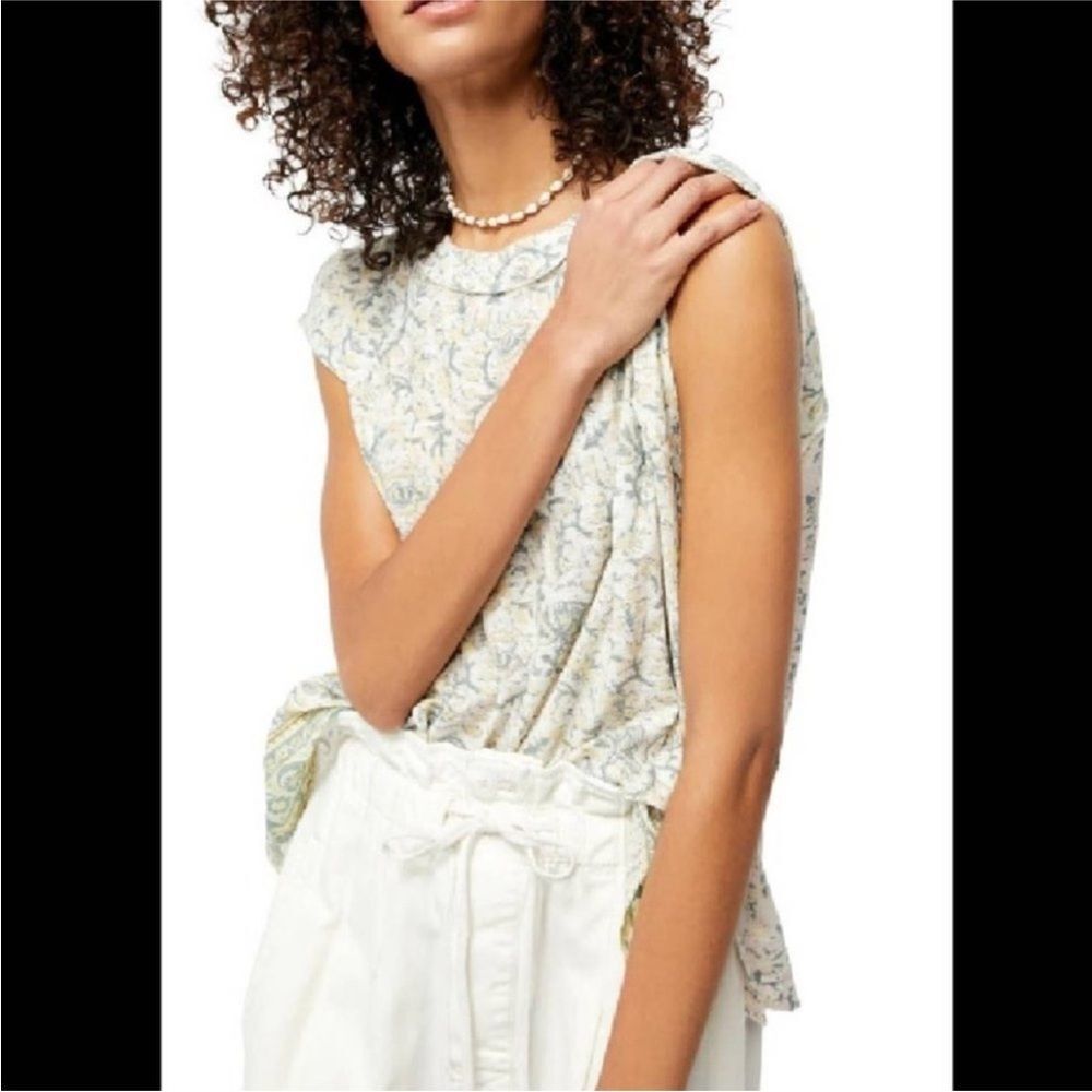 NWT Free People High Tide Dual Print Tee Tshirt Ivory Combo Size M